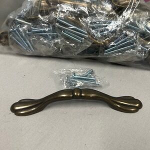 37 kitchen vintage bronze colored‎ cabinet pulls (35 new screws in packages)